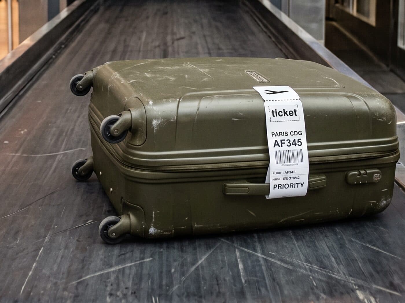 Une valise seule sur le tapis à bagages